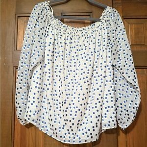Lilly Pulitzer Navy Blue Polka Dot Off Shoulder Women's Top